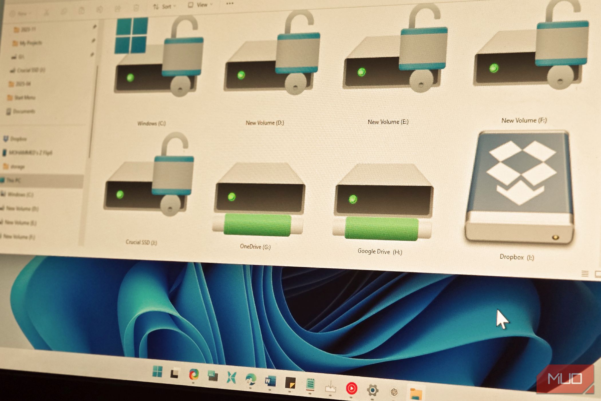 Windows 11 File Explorer Storage Drives open on a BENQ Monitor