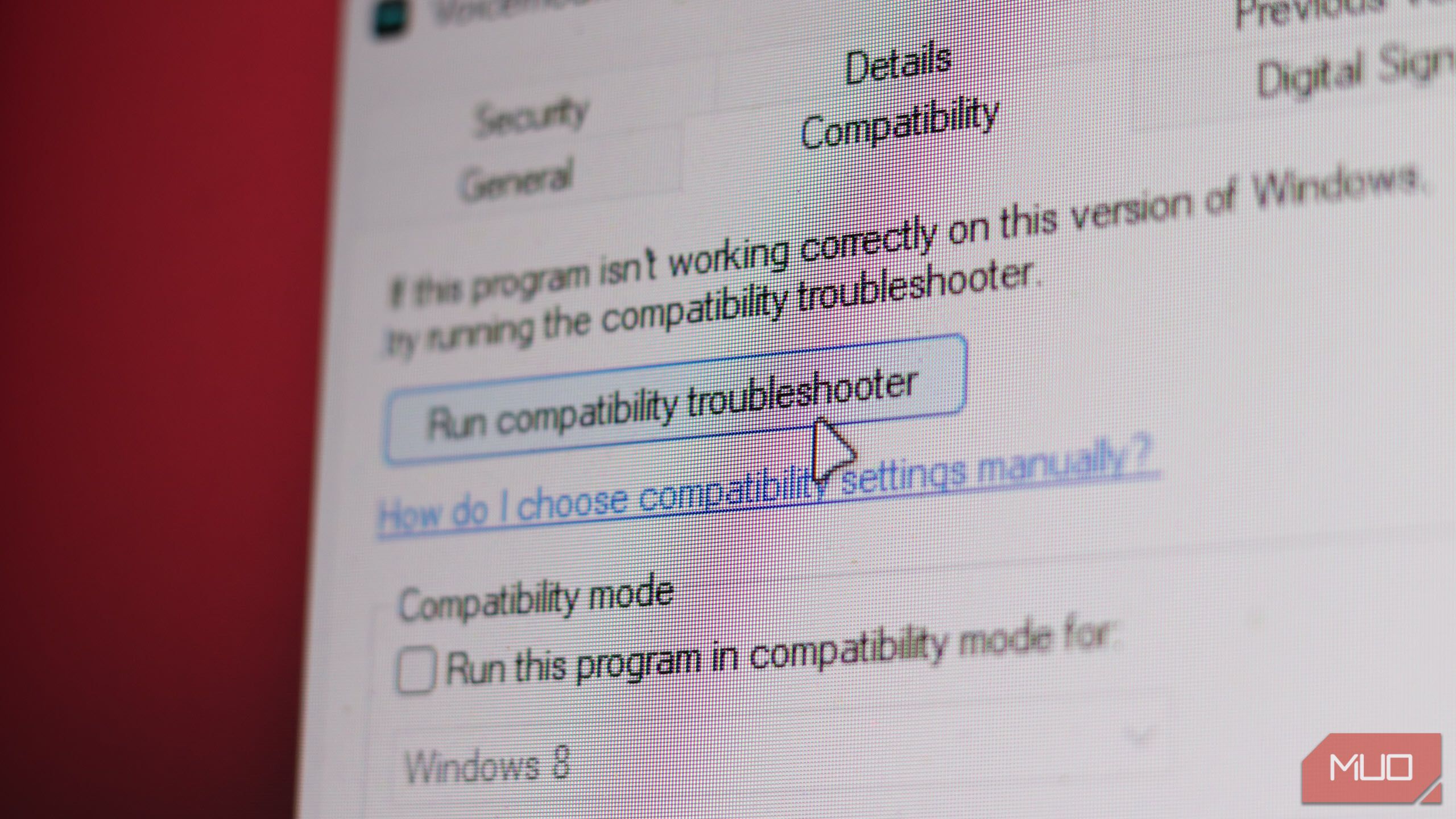 Windows compatibility troubleshooter options