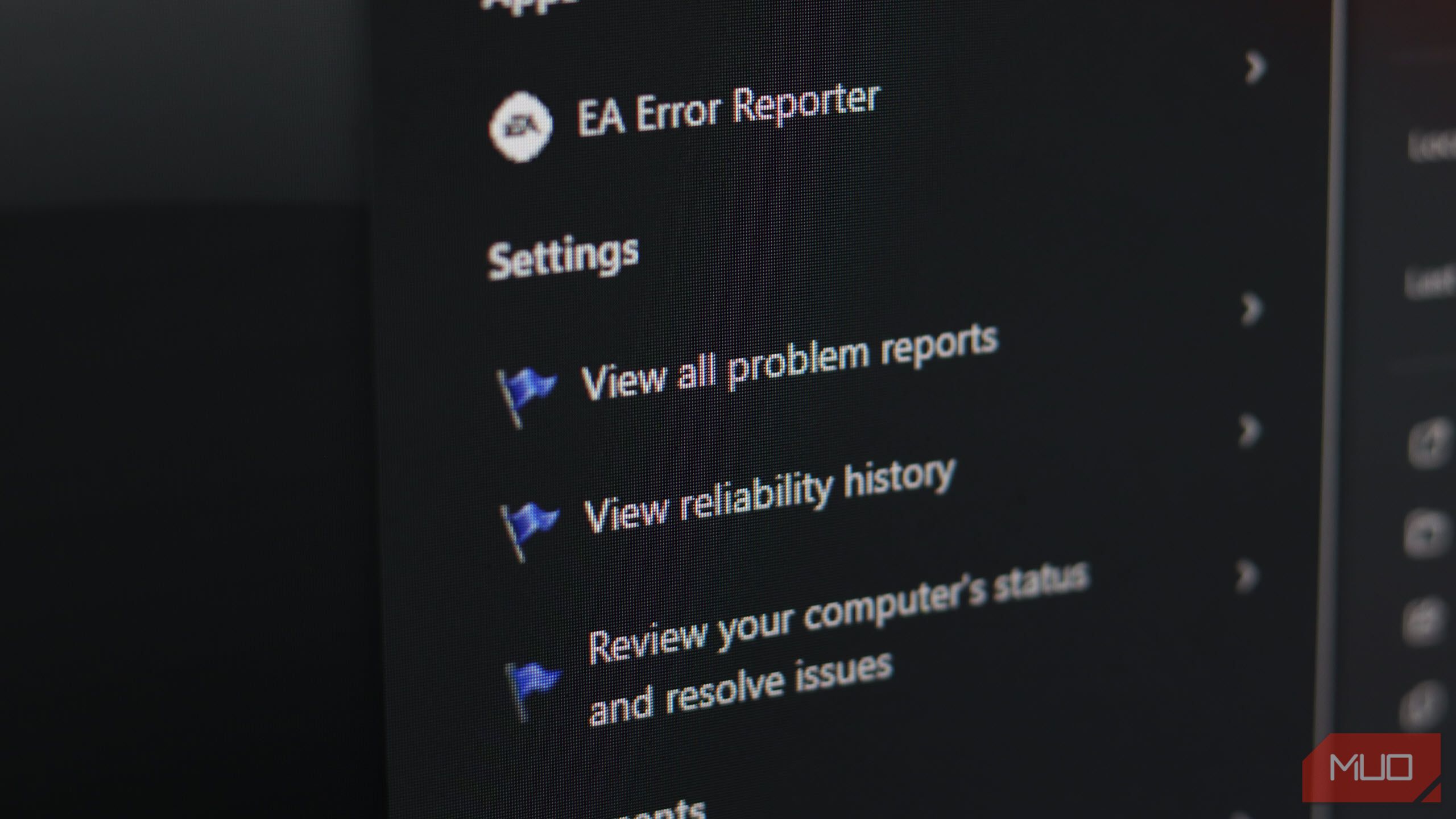 Windows error reporting settings