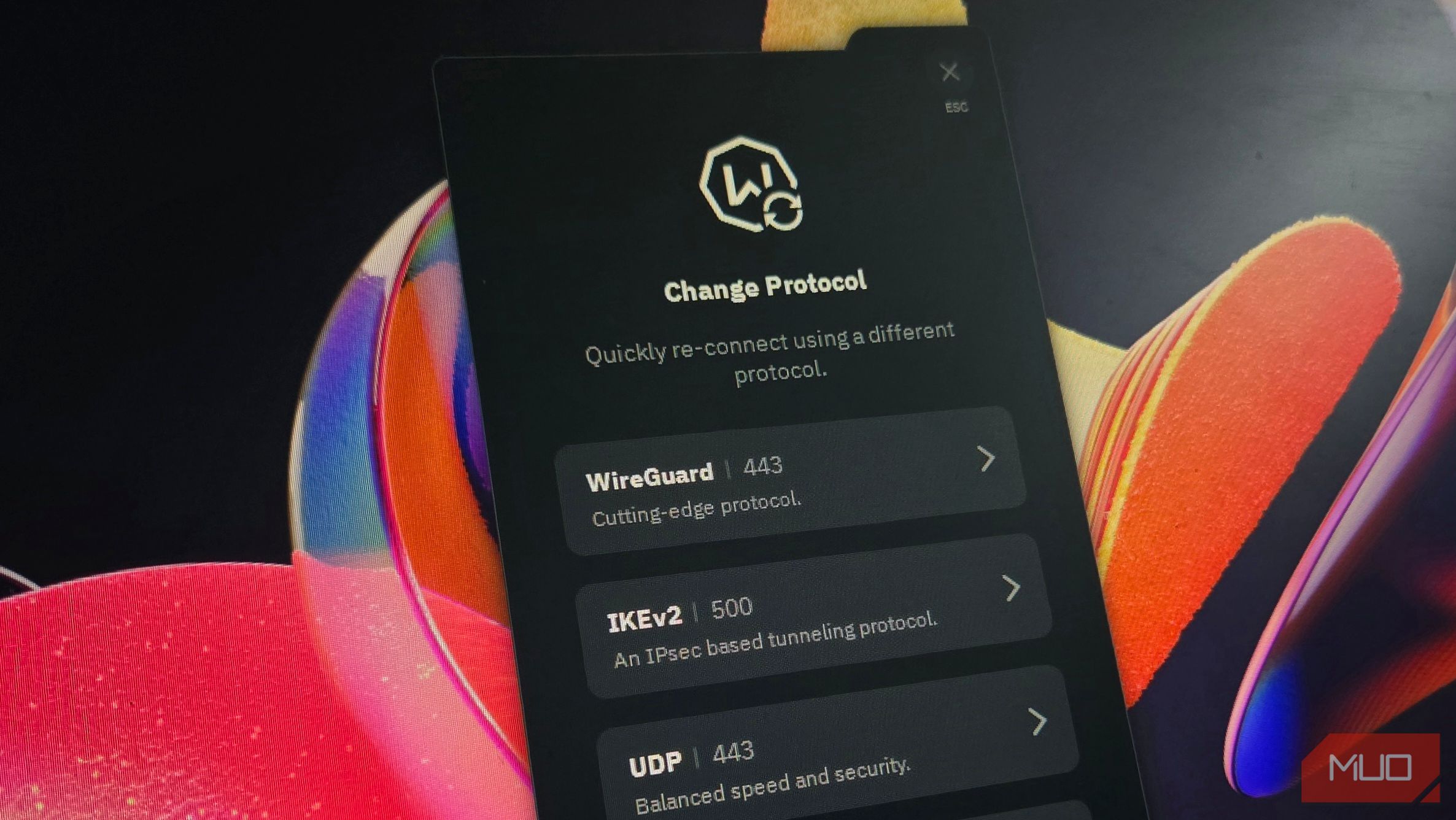 windscribe wireguard option visible on a Benq Monitor