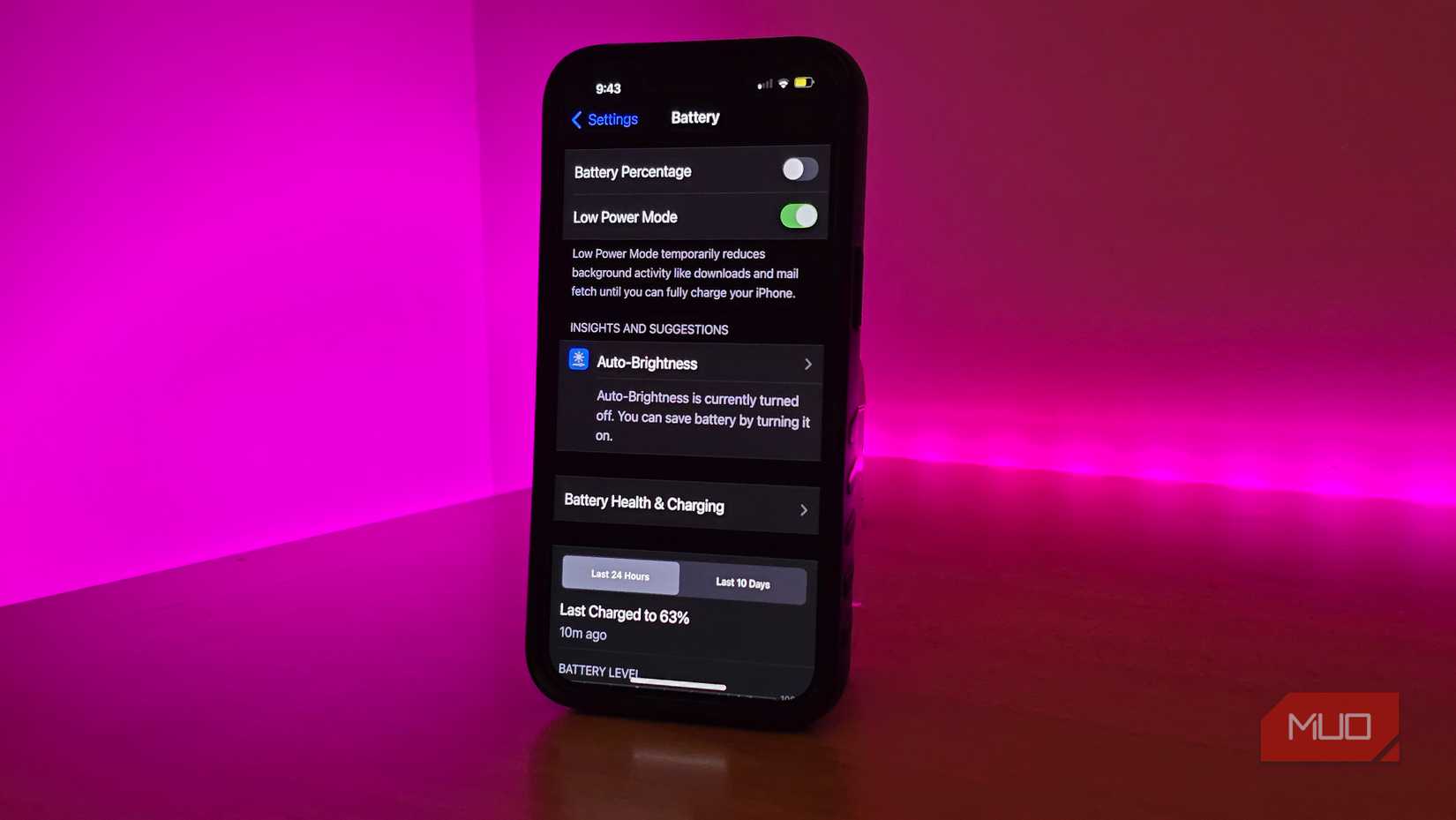 iPhone on a table with Low Power Mode enabled