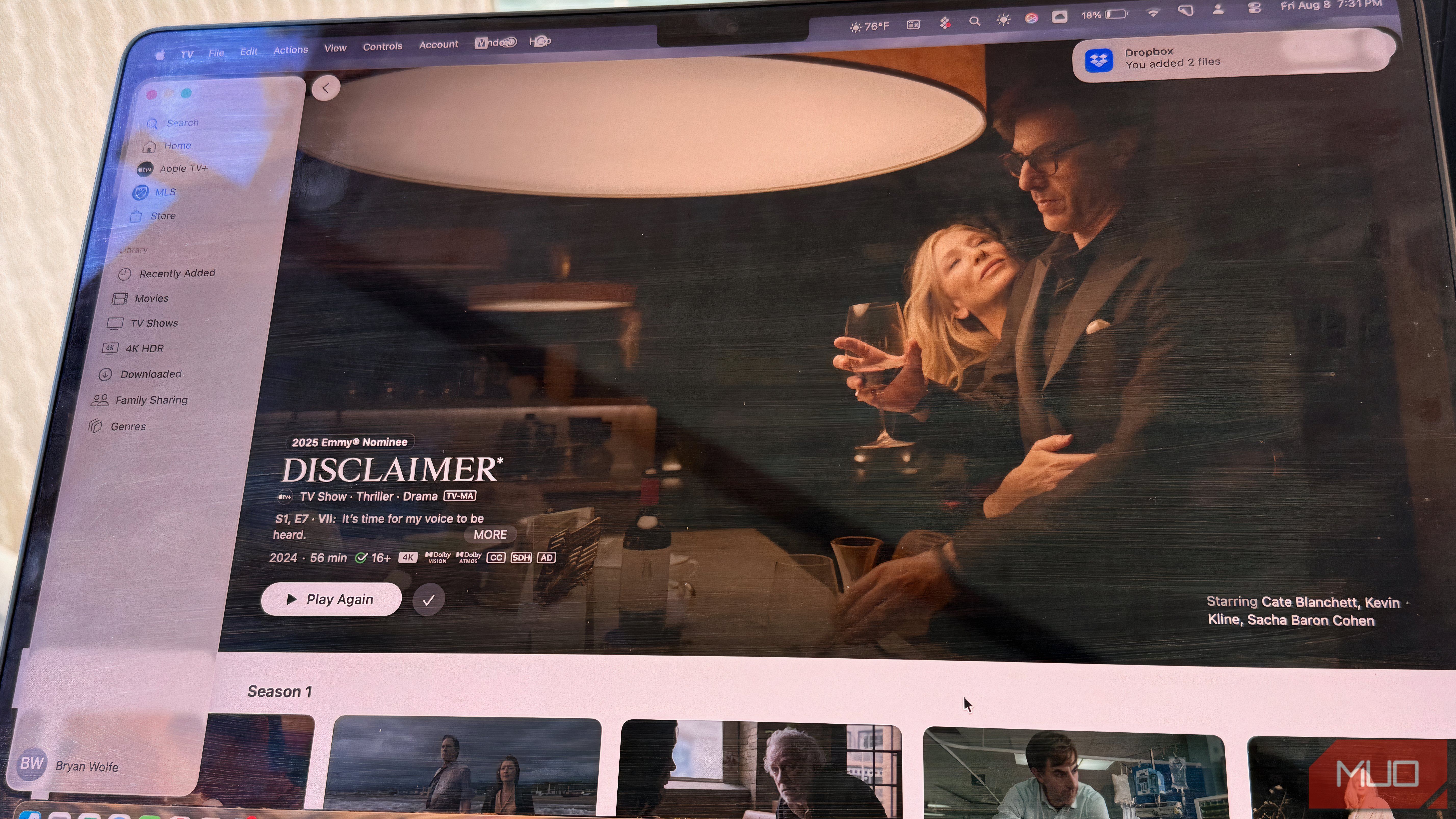 A preview of Disclaimer showing on Apple TV+ on a Mac.