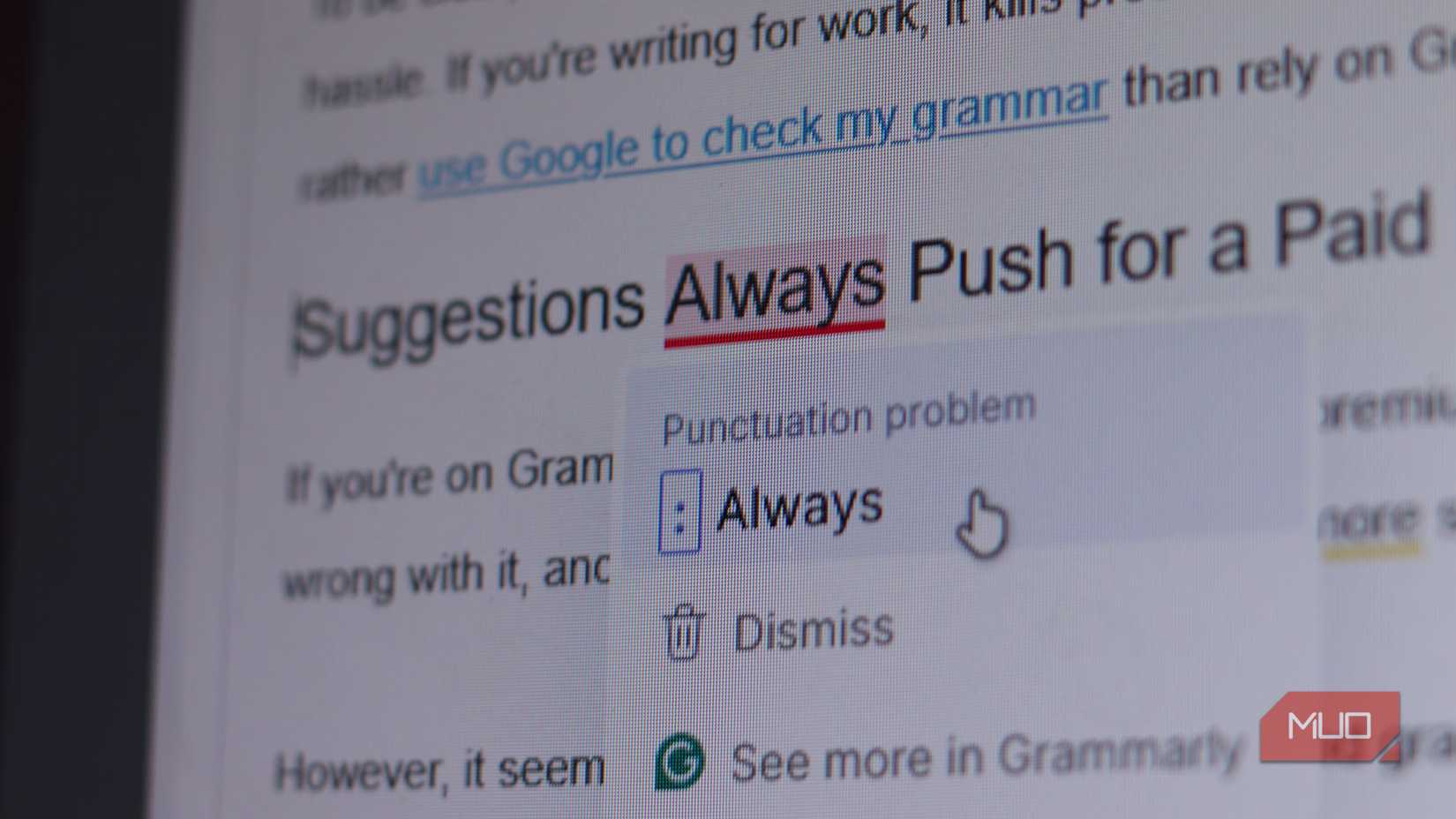 Grammarly showing incorrect suggestions