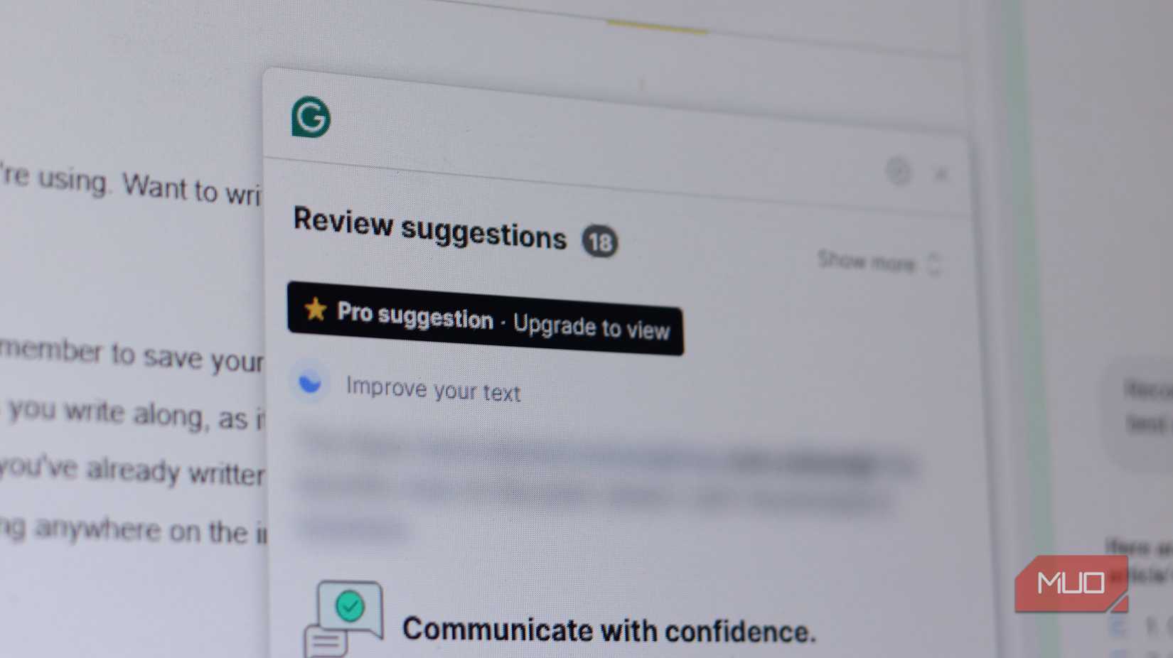 Grammarly suggestion review window