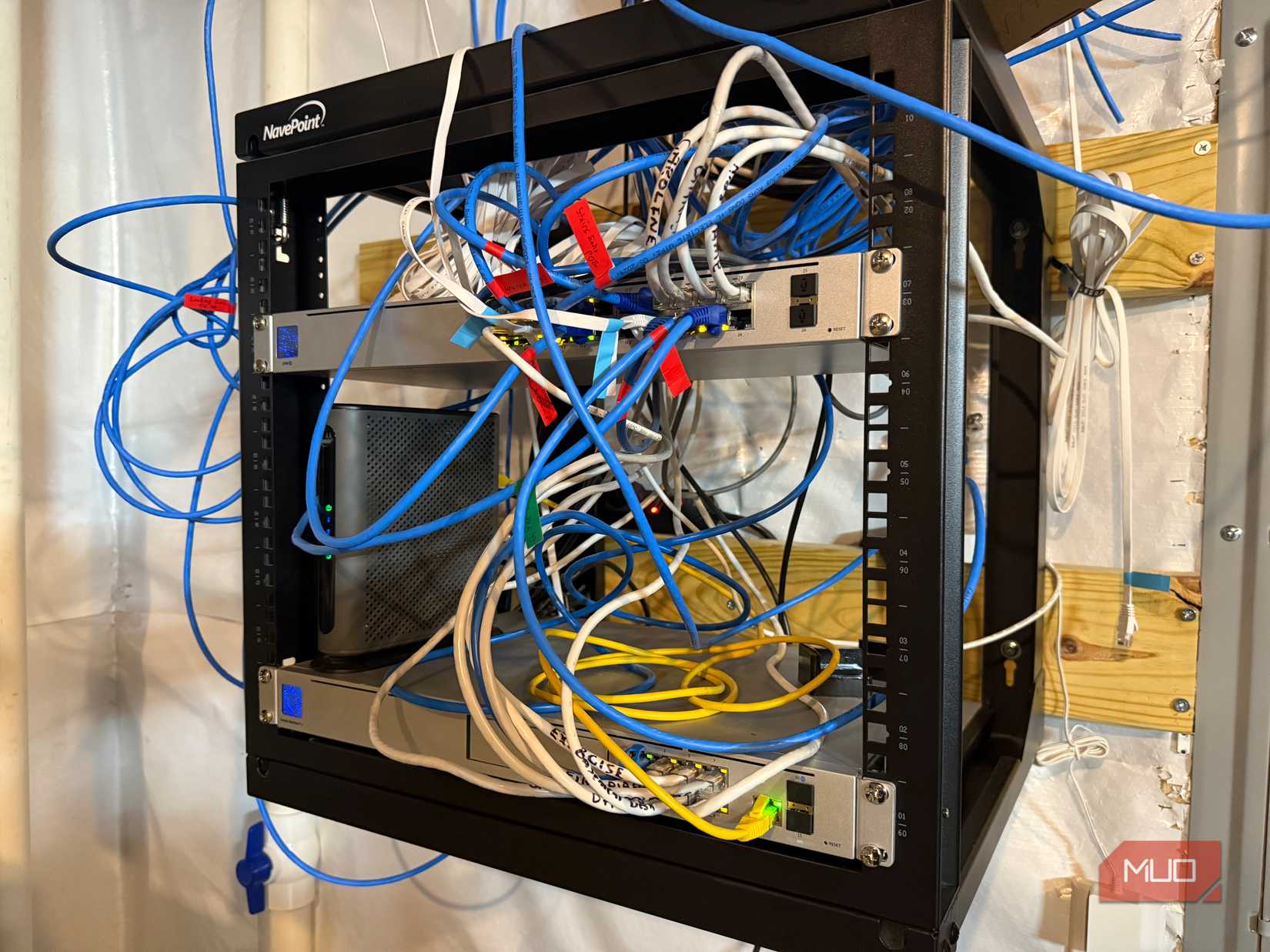 Network rack with ubiquiti dream machine and network switch