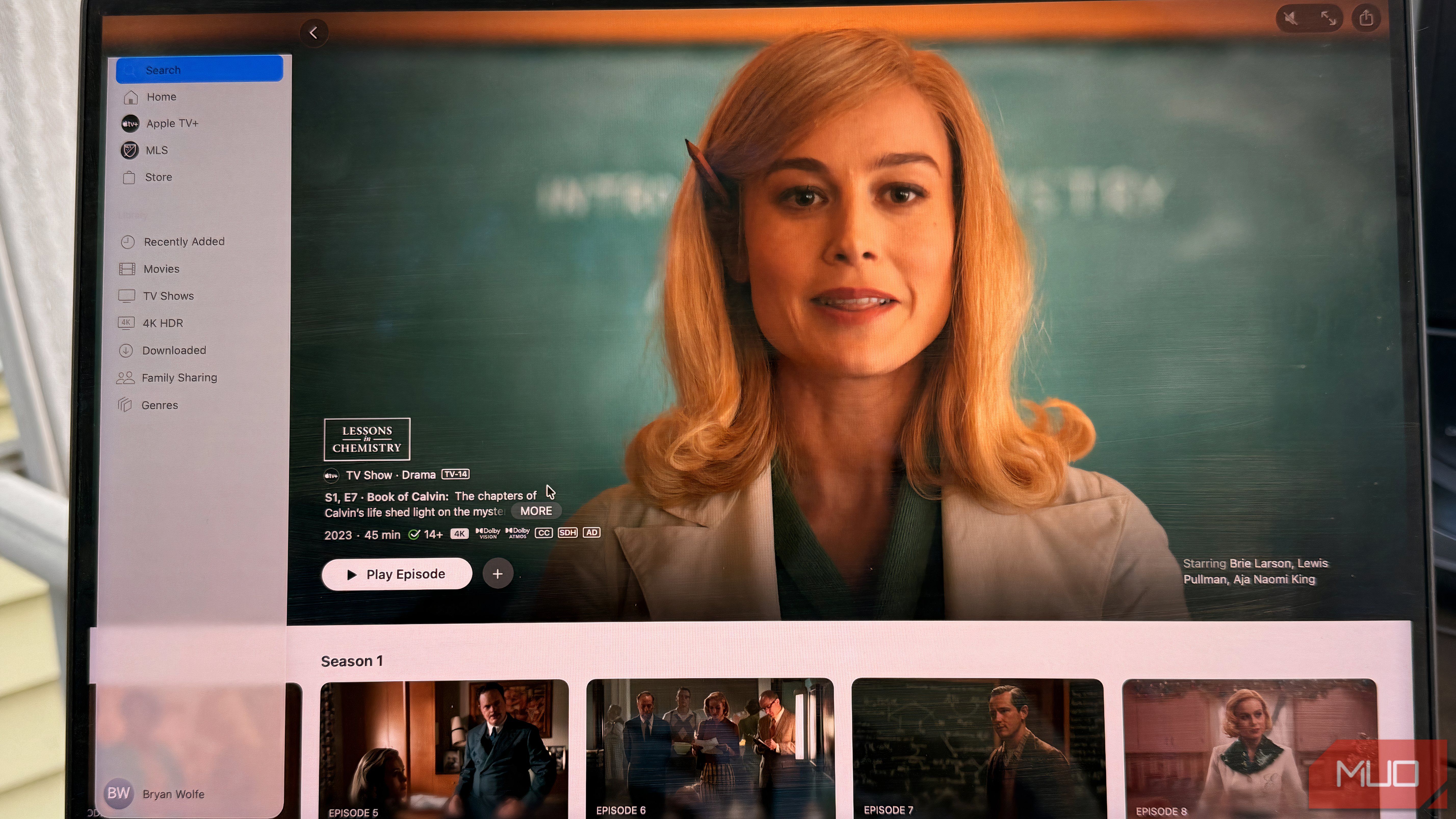 A scene from Lessons in Chemistry showing on Apple TV+ on a Mac.