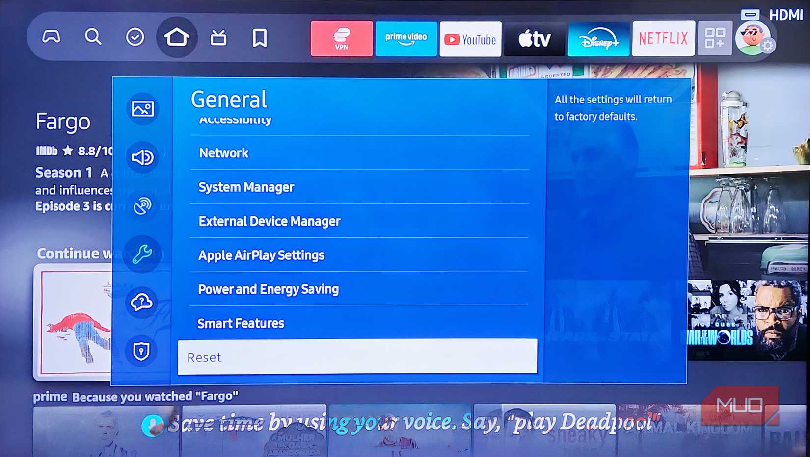 Resetting a Samsung TV.