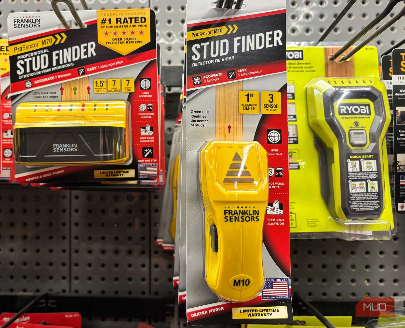 A few different stud finders at Home Depot