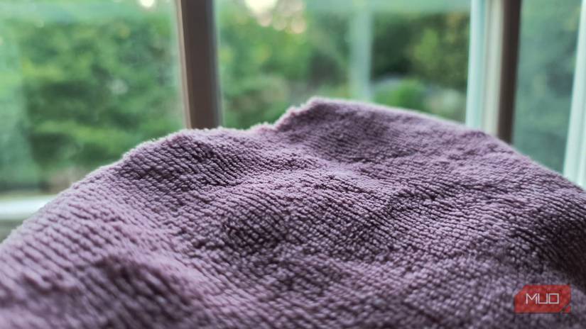A purple microfiber cloth