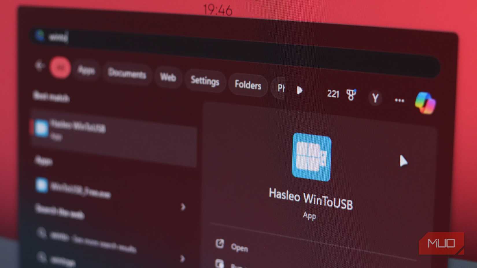 WinToUSB in Windows 11 Search