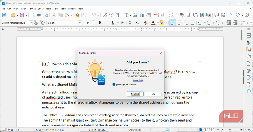 word documnet open on LibreOffice