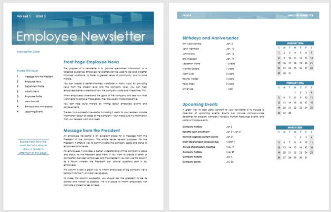 EmployeeNewsletterTemplate Office - 13 modelli di newsletter gratuiti che puoi stampare o inviare tramite posta elettronica come PDF