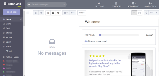 ProtonMail Screenshot 1 - I 5 provider di posta elettronica più sicuri e crittografati