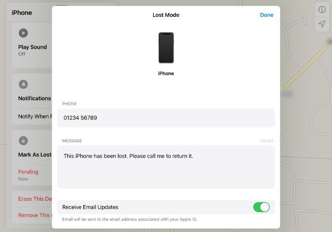 Lost Mode settings for iPhone in Find My app - Come trovare il tuo iPhone smarrito o rubato usando Trova la mia app