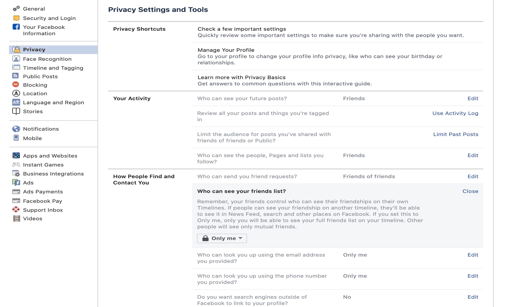 Screenshot Facebook Privacy Settings Page 1 - Come mantenere il tuo profilo Facebook anonimo veramente anonimo