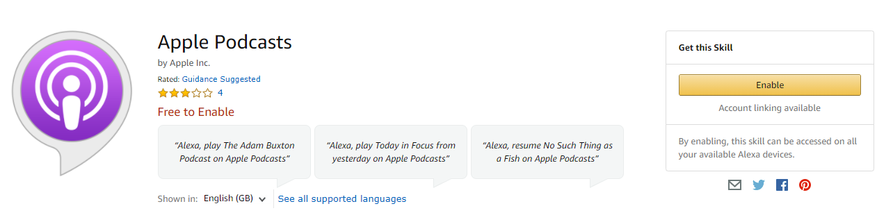 alexa skill - Alexa può ora riprodurre podcast Apple al di fuori degli Stati Uniti