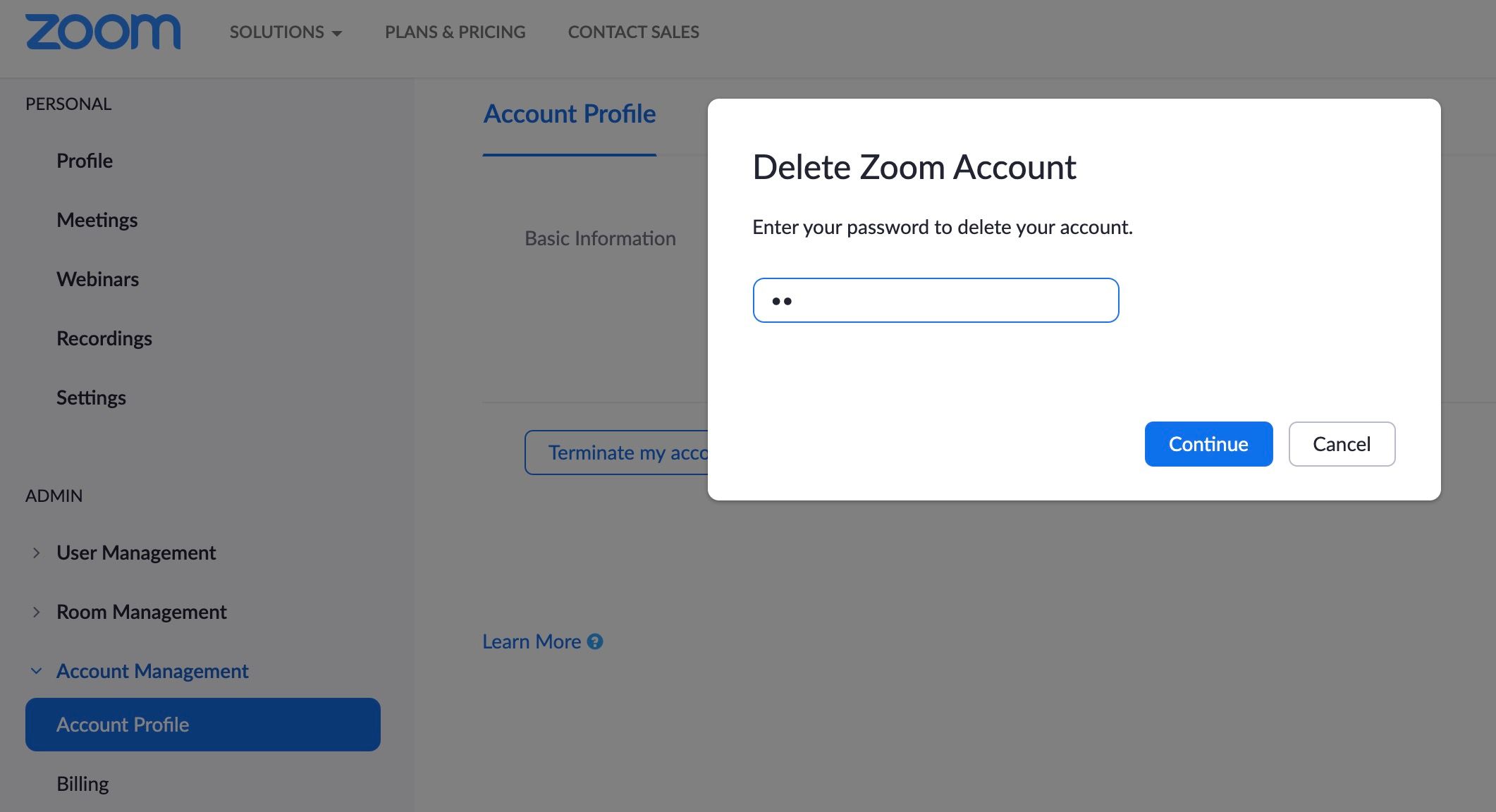 Zoom confirm account delete.pg - Come eliminare il tuo account Zoom