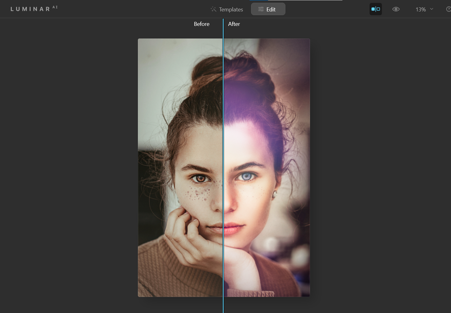 Glow ex. before and after - Come utilizzare Luminar AI con Photoshop per ritratti migliori
