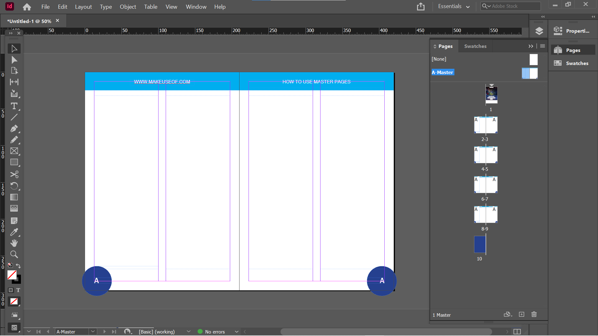 InDesign A Master spread - Come utilizzare le pagine master di Adobe InDesign per semplificare il flusso di lavoro