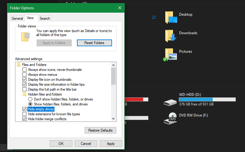 Anzeigen aller Laufwerke in “Dieser PC” unter Windows - Windows Hide Empty Drives