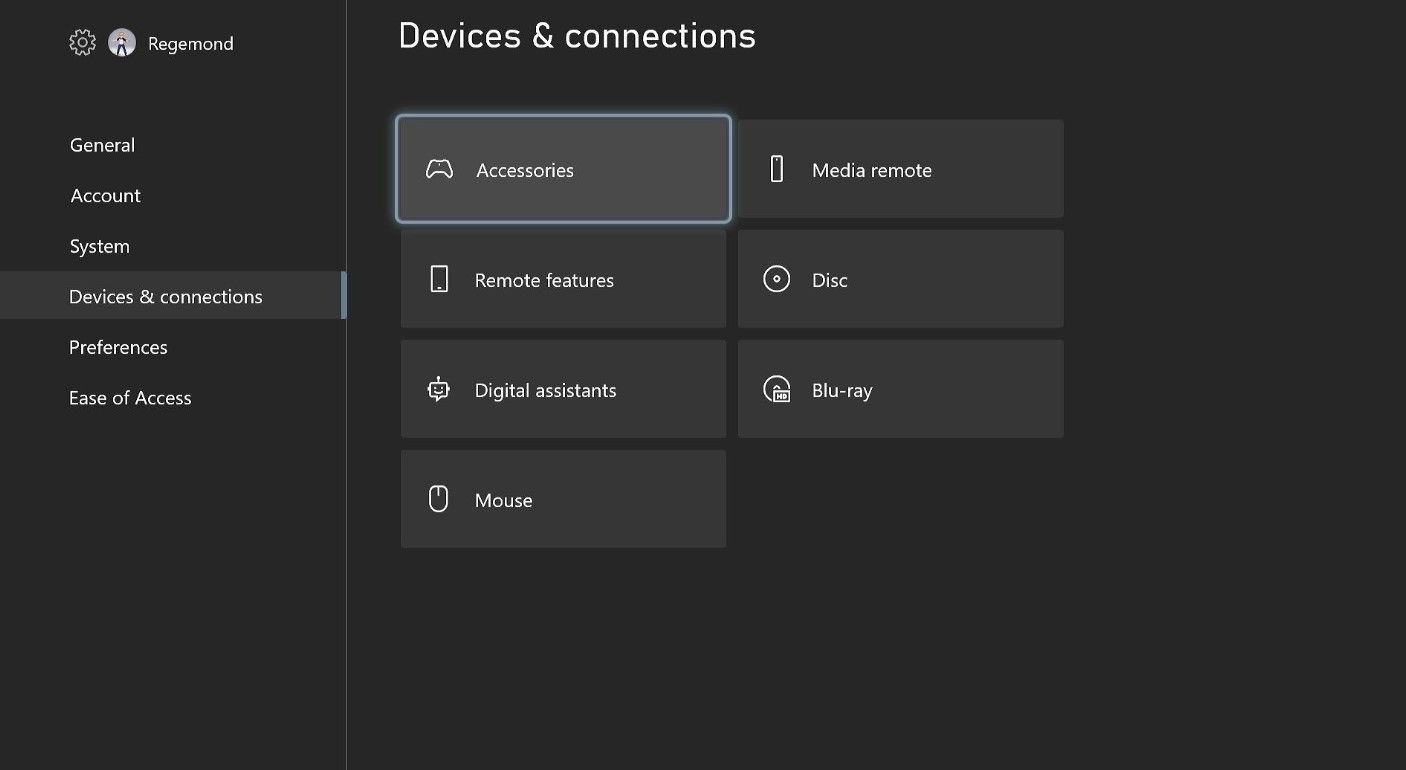 XSX Accessories Menu - Come utilizzare i controller Xbox One su Xbox Series X