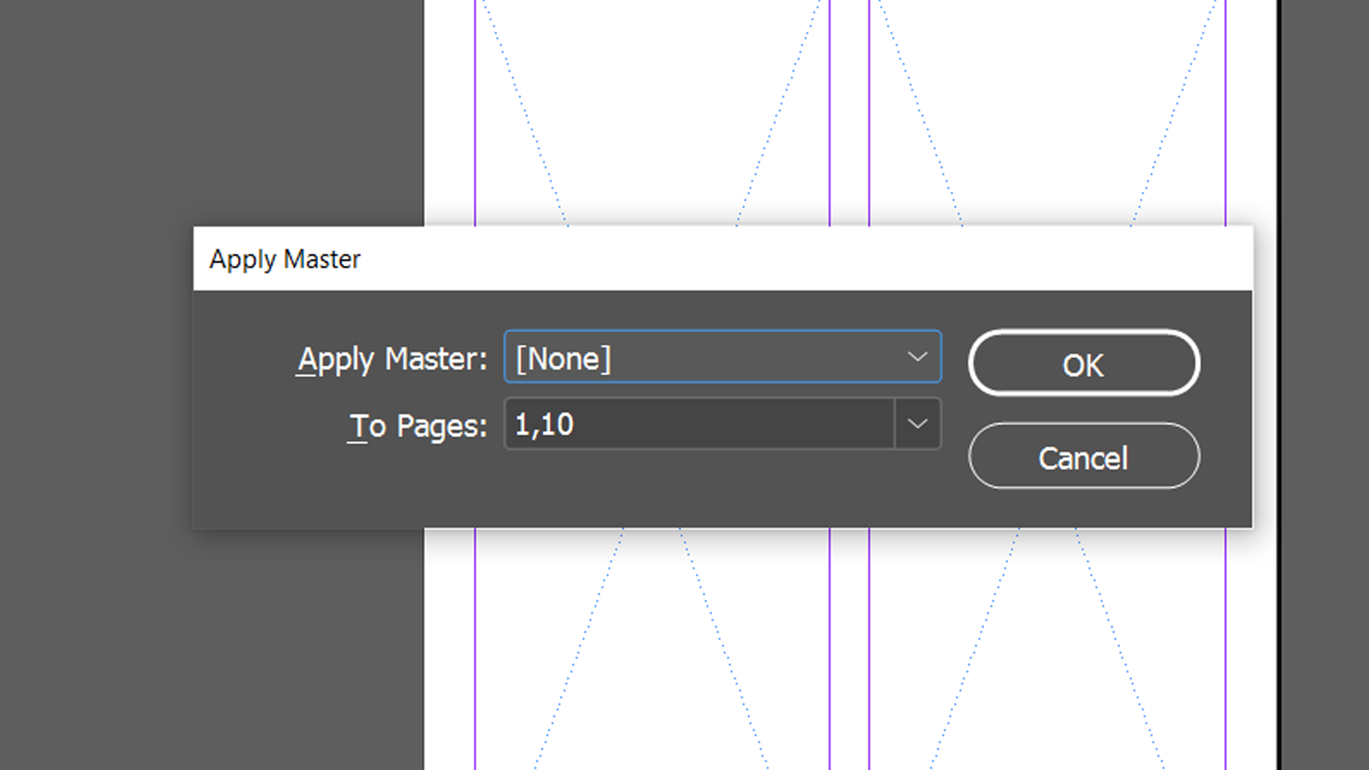 apply master dialog - Come utilizzare le pagine master di Adobe InDesign per semplificare il flusso di lavoro