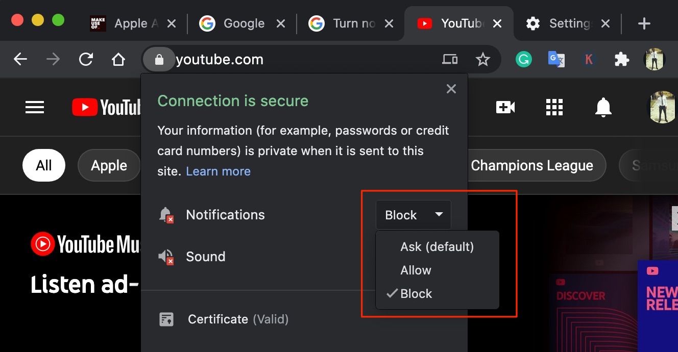 Sie erhalten keine Benachrichtigungen in Google Chrome? Hier sind 10 Korrekturen zum Ausprobieren - chrome website notification settings 2