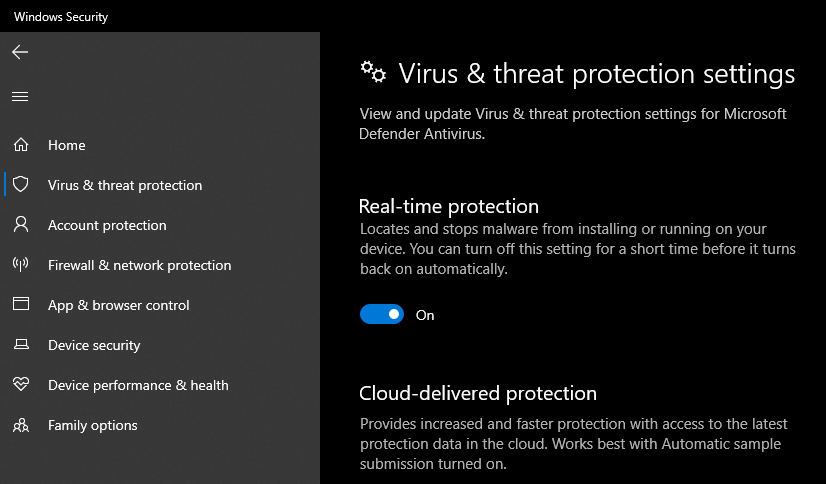 So beheben Sie den Treiberstromversorgungsfehler in Windows 10 - Disable Windows Defender Protection Temporarily