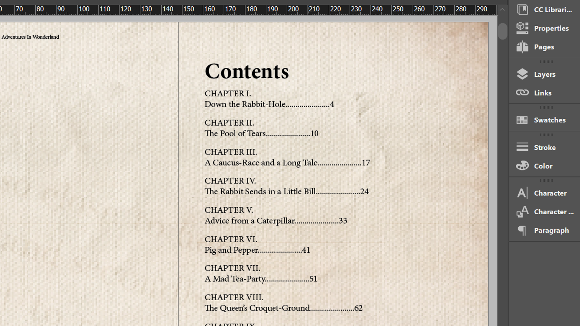 InDesign contents page with dots between titles and numbers - Come creare un sommario in InDesign