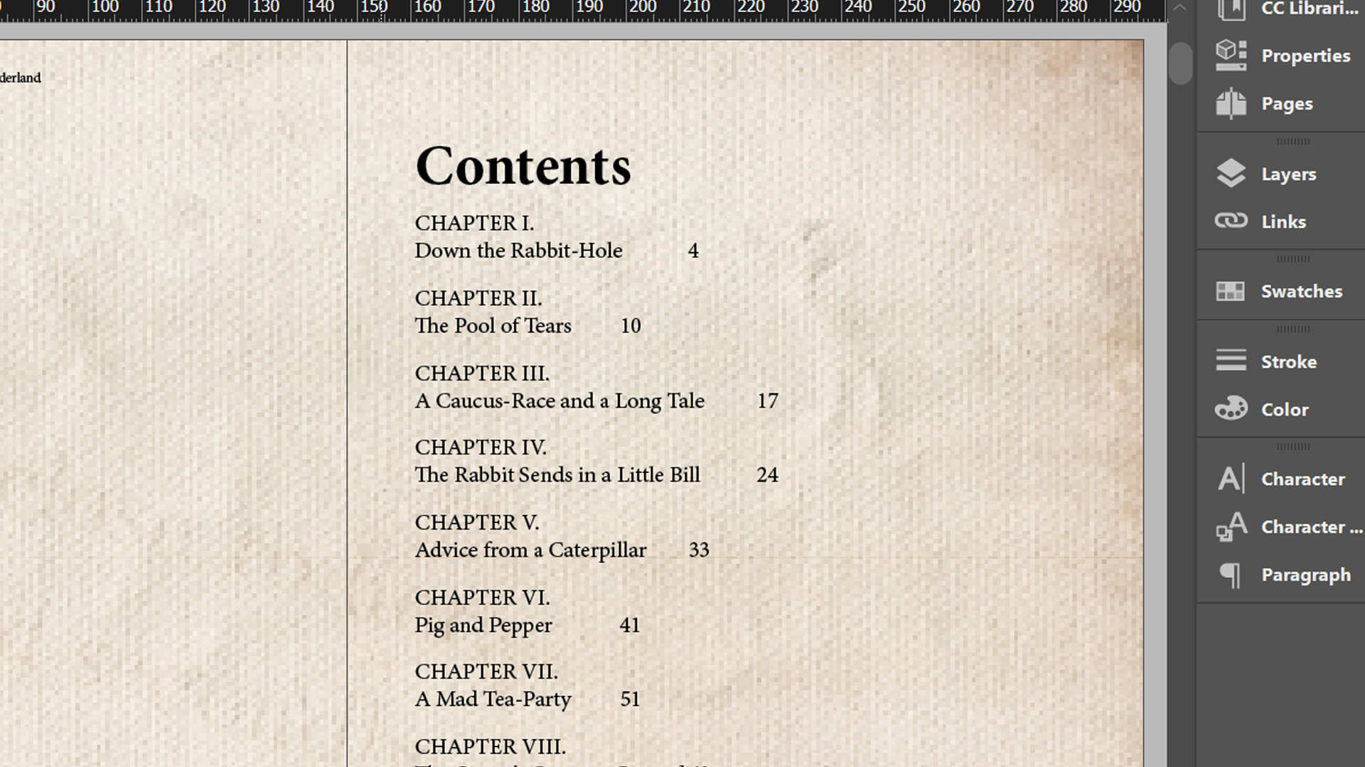 InDesign contents page with increased leading applied - Come creare un sommario in InDesign