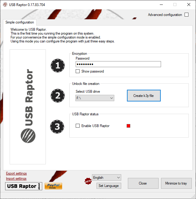 USB Raptor security usb - Come utilizzare un’unità USB come chiave di sblocco sicura per il PC: 3 Strumenti