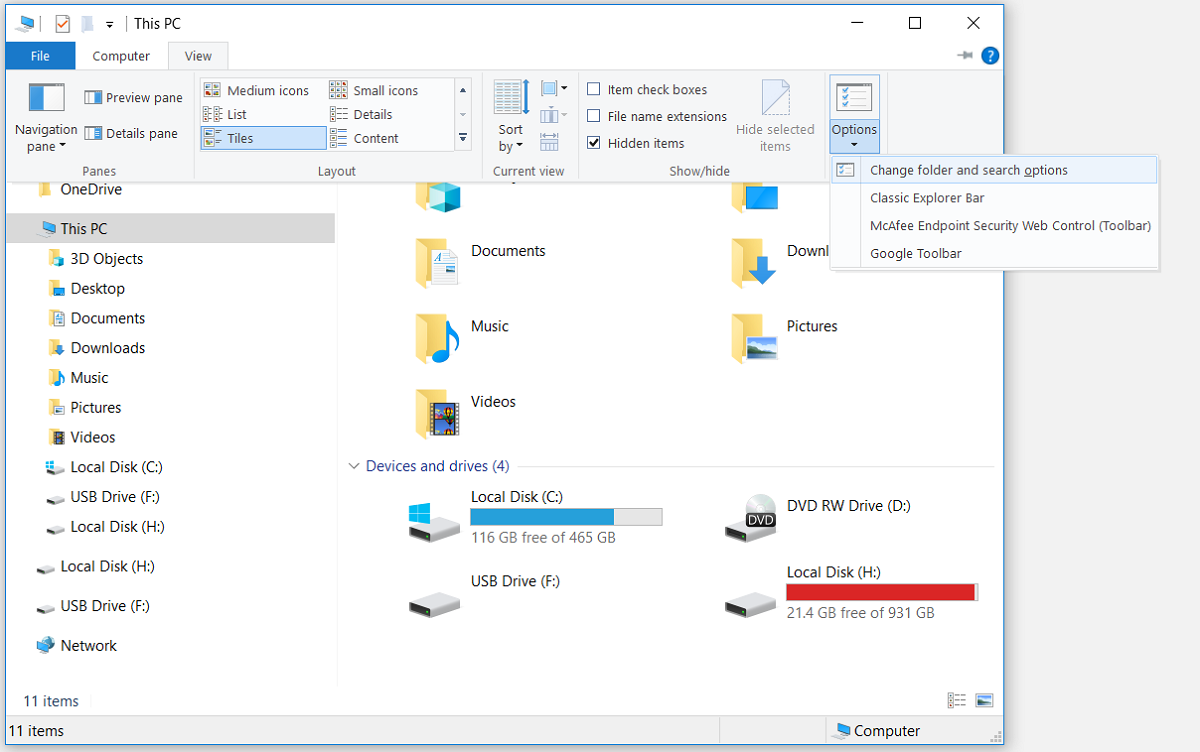 Changing folder and search options - 5 modi per riparare il cestino di Windows quando non mostra i file eliminati