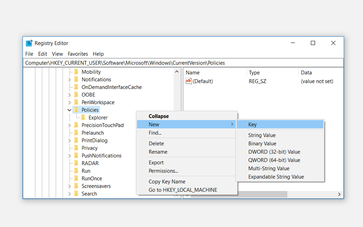 Creating the System key in the Registry Editor - Come risolvere il problema relativo alla disabilitazione del Task Manager da parte dell’amministratore Errore in Windows 10