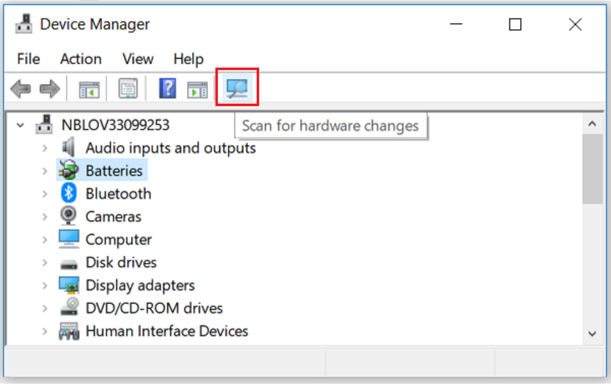 Scanning for hardware changes - 7 modi per ripristinare un’icona della batteria mancante sulla barra delle applicazioni di Windows 10