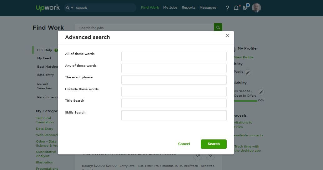 advanced search - Come creare un account Upwork e trovare contratti digitali significativi