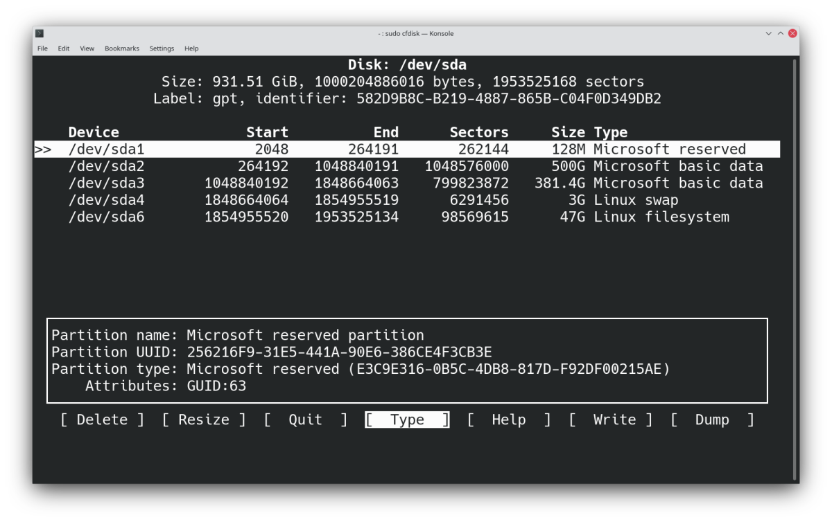 cfdisk in - Come creare, ridimensionare ed eliminare partizioni Linux con Cfdisk