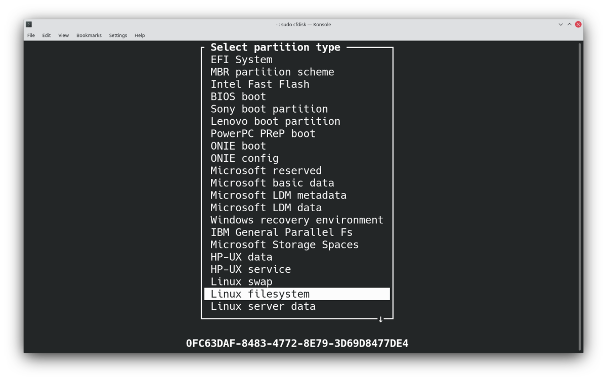 changing filesystem type - Come creare, ridimensionare ed eliminare partizioni Linux con Cfdisk