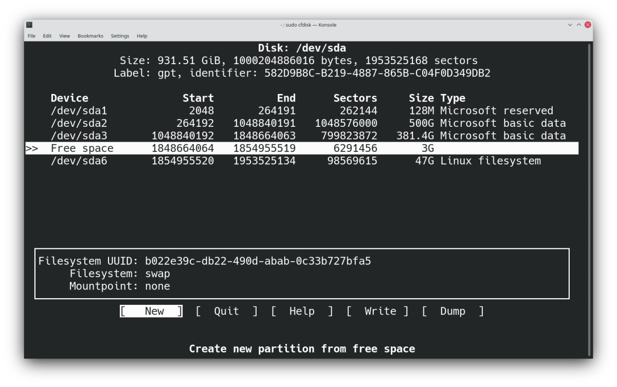 creating new partitions - Come creare, ridimensionare ed eliminare partizioni Linux con Cfdisk