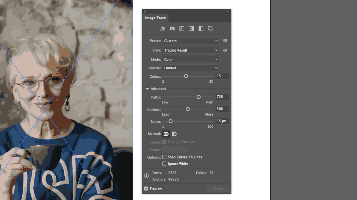illustrator image trace window with advanced options - Come tracciare un’immagine in Adobe Illustrator