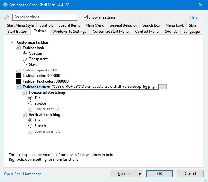 open shell settings taskbar - 4 modi per far rivivere Windows XP su Windows 10