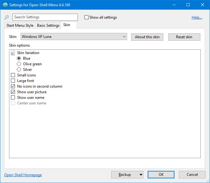 open shell settings windows luna - 4 modi per far rivivere Windows XP su Windows 10