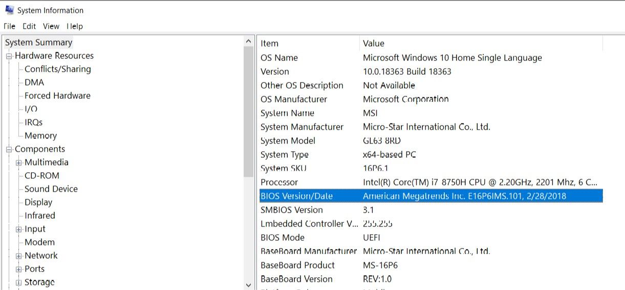 So beheben Sie den Treiberstromversorgungsfehler in Windows 10 - system information bios version