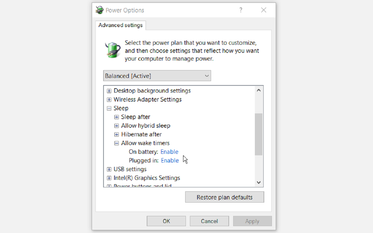Configuring Allow wake timers - Come pianificare il risveglio automatico del tuo PC Windows 10 ogni giorno