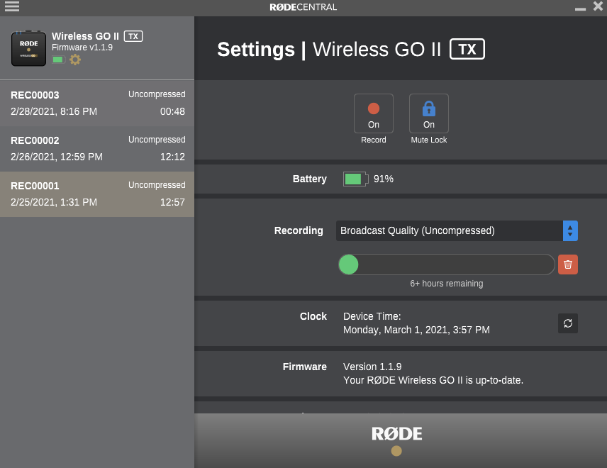 Rode Central App 1 - Rode Wireless Go II Review: più di un aggiornamento. È un punto di svolta