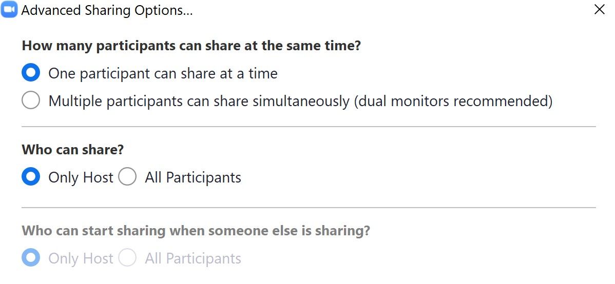 advanced share settings - Come condividere lo schermo su Zoom Meetings