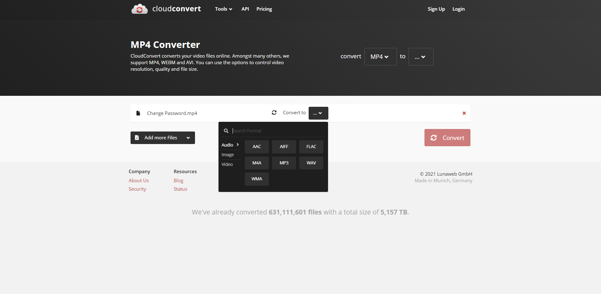 cloudconvert screenshot - Come convertire un MP4 in MP3