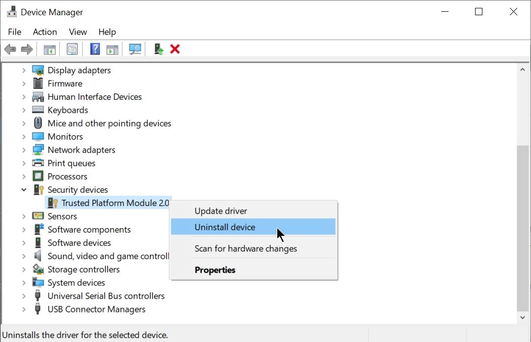 device manager uninstall tpm - Come correggere l’errore TPM (Trusted Module Platform) in Windows 10