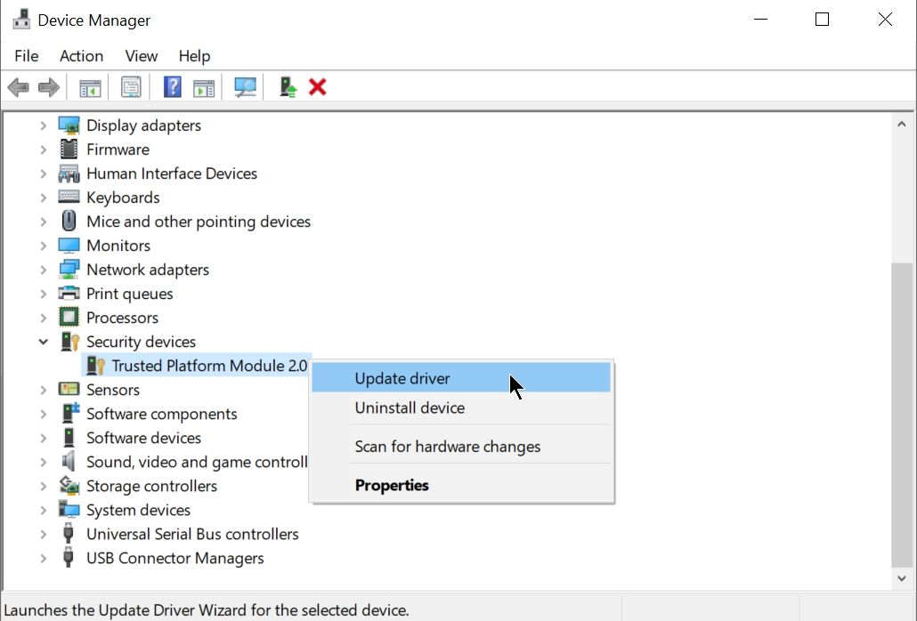 So beheben Sie den TPM-Fehler (Trusted Module Platform) in Windows 10 - device manager update tpm